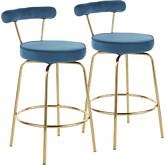 Rhonda 26" Counter Stool in Blue Velvet & Gold Metal (Set of 2)